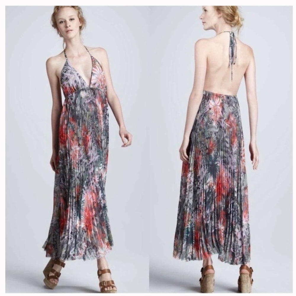 Alice + Olivia Pleated Mini Floral Halter Dress XS